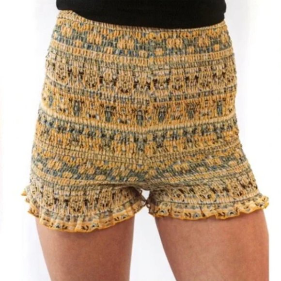 Free People Pants - Free People Intimately Dream State Shorts M Yellow Smocked Pull On Ruffled Hem